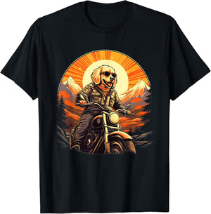 Biker Golden Retriever Dog Riding Motorcycle Men Women Girls Kids T-Shirt - T-Shirt | Black