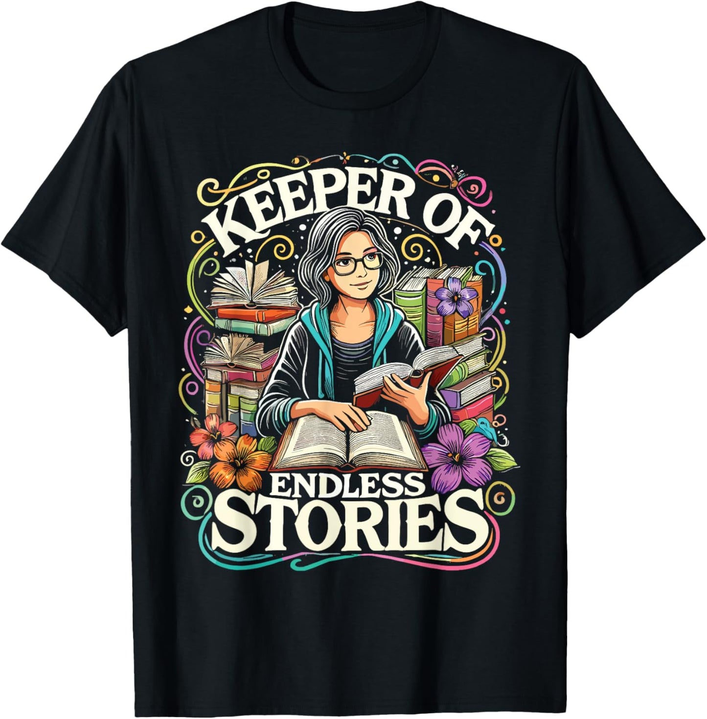 Library Keeper Of Endless Stories Librarian T-Shirt - T-Shirt | Black