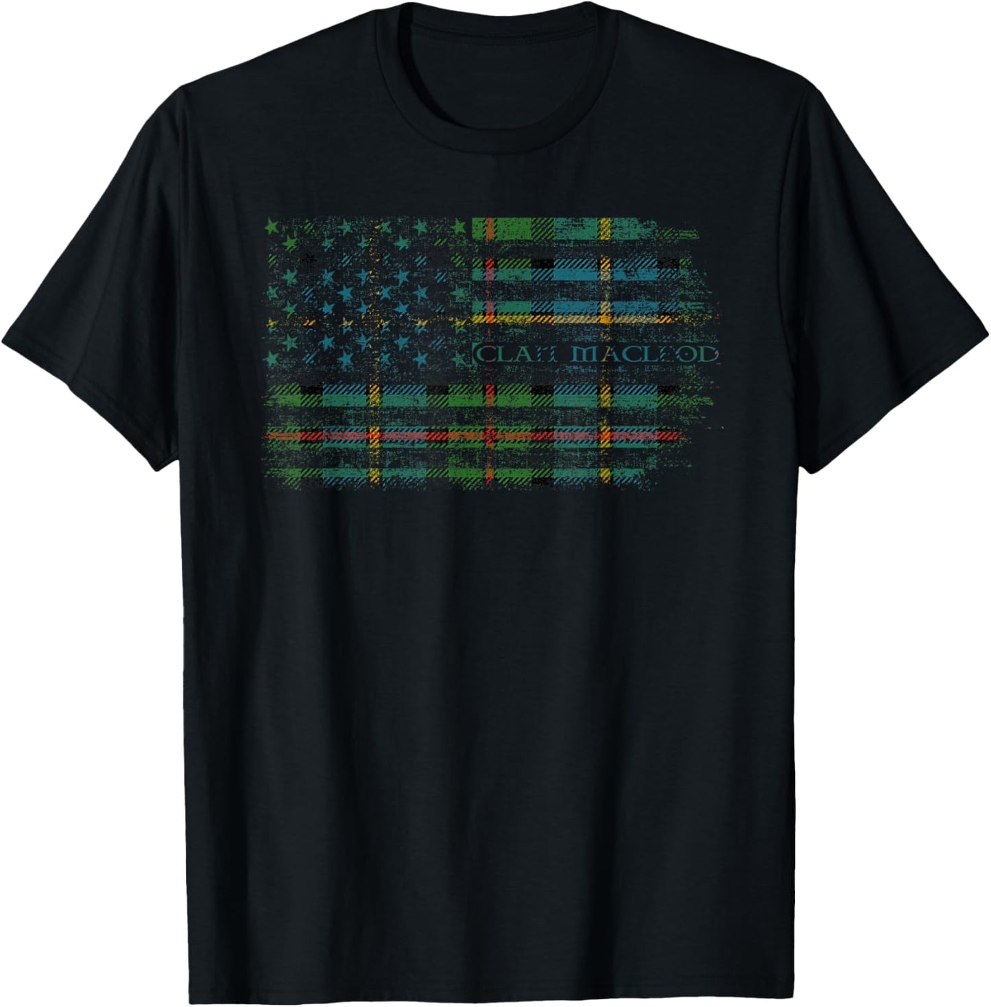 Clan MacLeod of Harris Scottish tartan US flag kilt Scotland T-Shirt - T-Shirt | Black