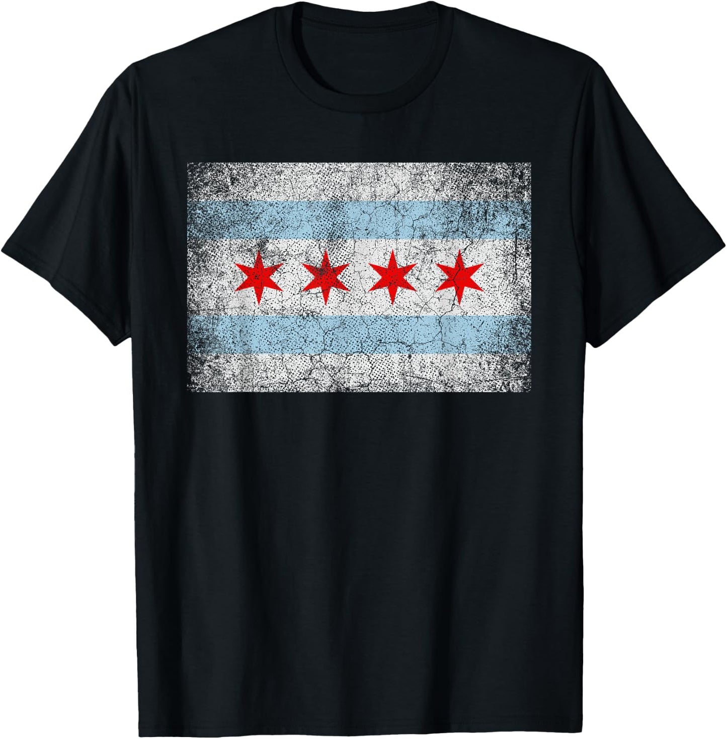 Chicago Flag Distressed Vintage Style Pride Men Women T-Shirt - T-Shirt | Black