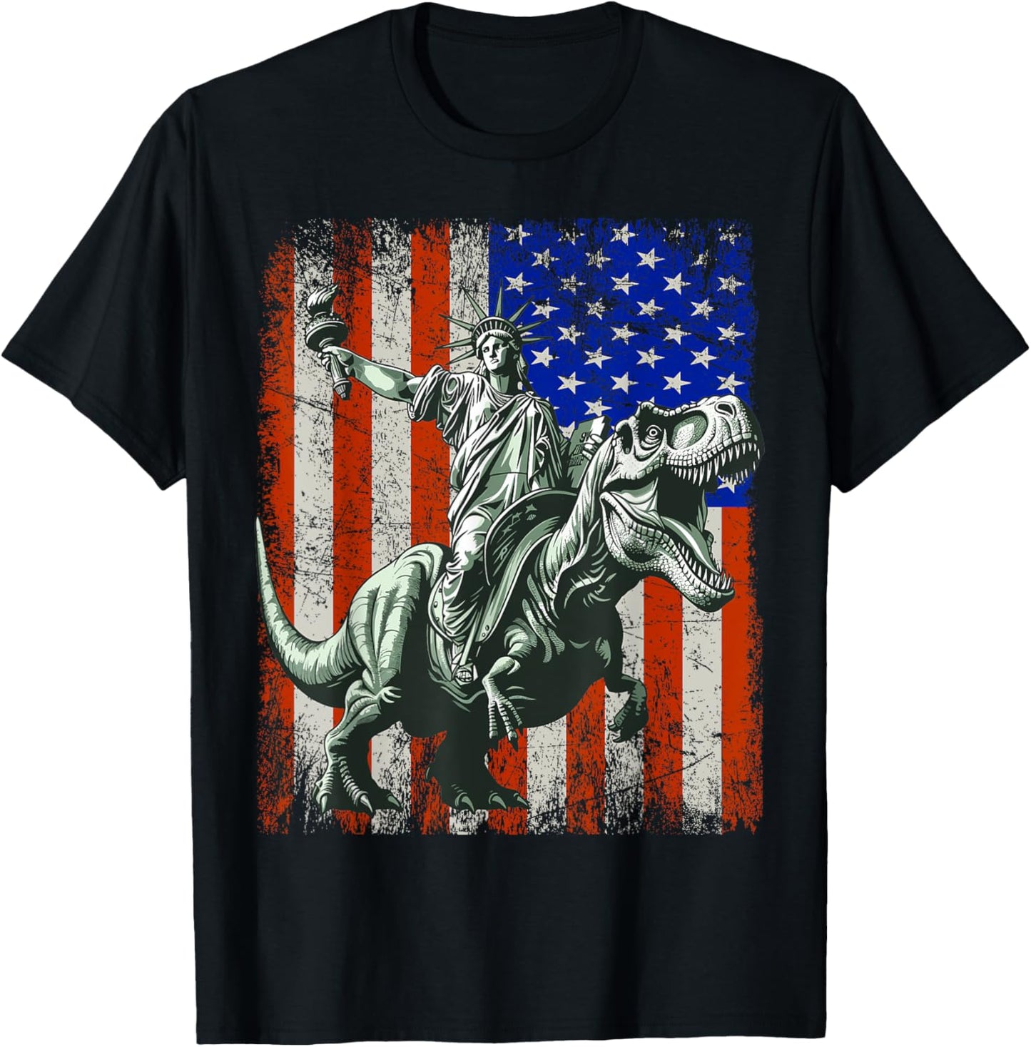 Dino Statue of liberty riding dinosaur T-Shirt - T-Shirt | Black