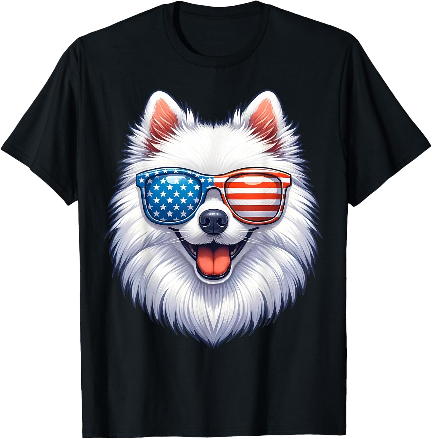 American Eskimo Dog USA Flag Funny Patriotic T-Shirt - T-Shirt | Black