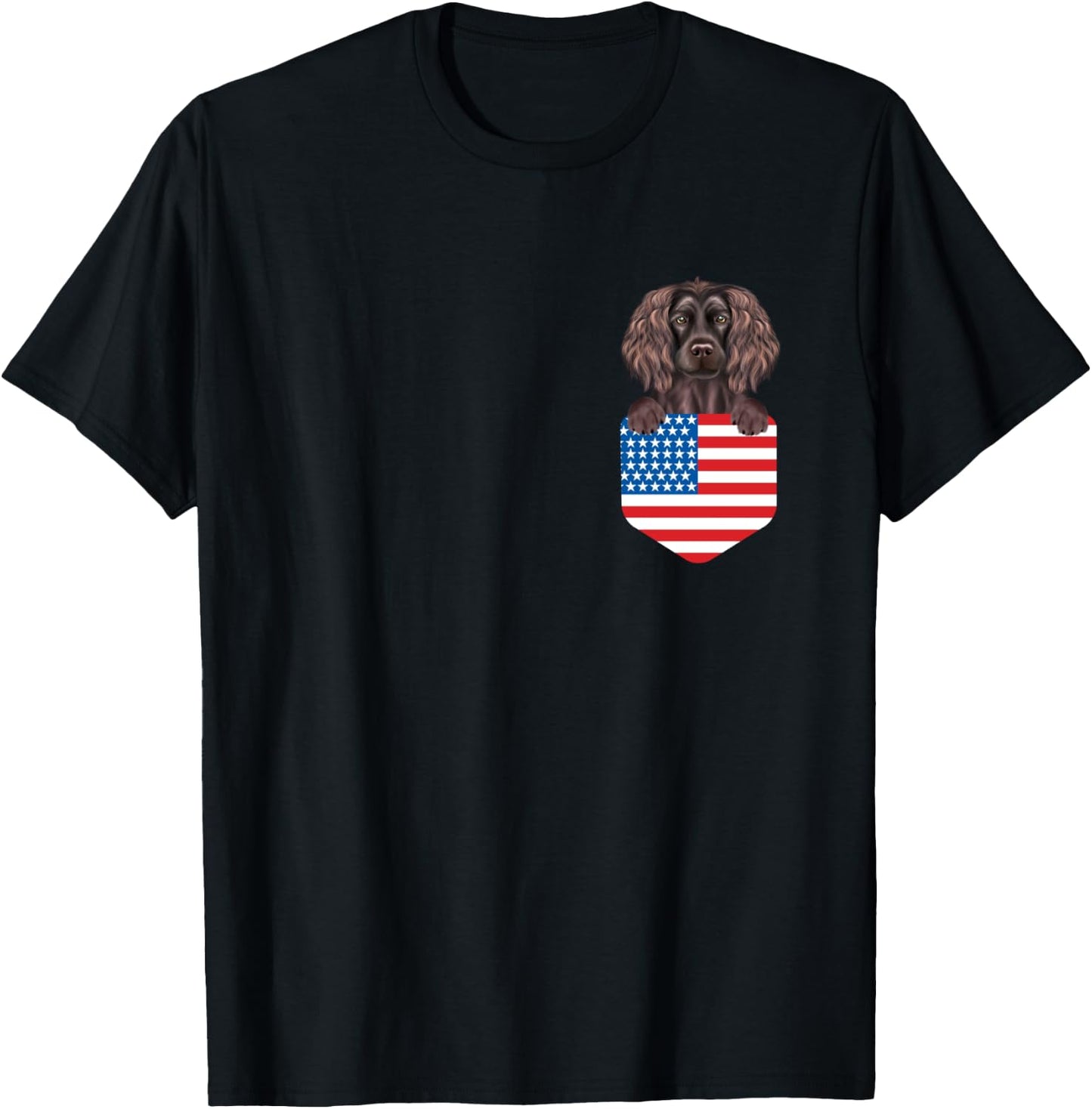America Flag Boykin Spaniel Dog In Pocket T-Shirt - T-Shirt | Black