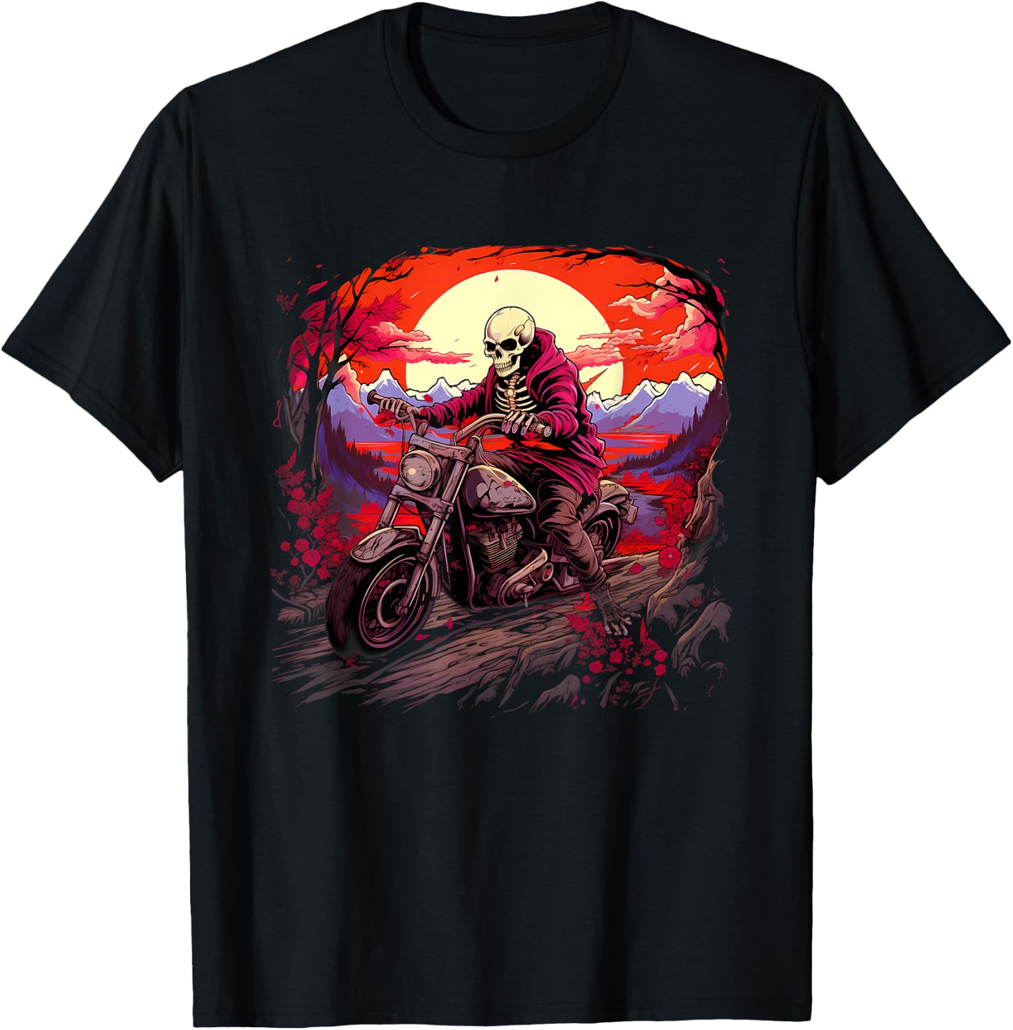 Biker Skeleton Riding Motorcycle T-Shirt - T-Shirt | Black
