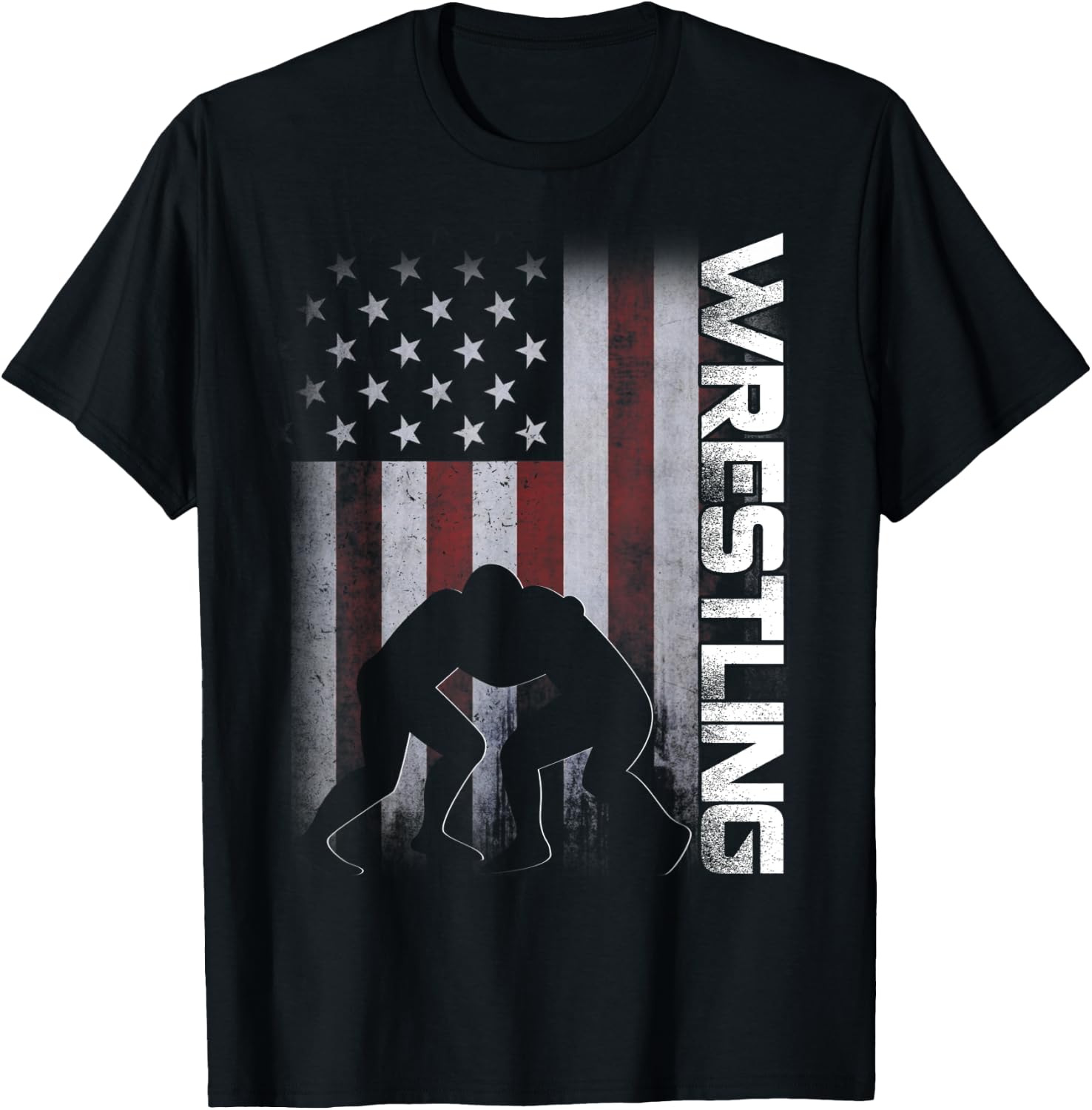 American Flag Wrestling Distressed Wrestle Gift Kids Men T-Shirt - T-Shirt | Black