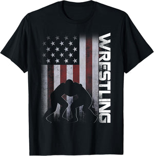 American Flag Wrestling Distressed Wrestle Gift Kids Men T-Shirt - T-Shirt | Black