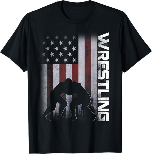 American Flag Wrestling Distressed Wrestle Gift Kids Men T-Shirt - T-Shirt | Black