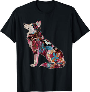 Wolf Vintage Flowers Floral Wolf Lover T-Shirt - T-Shirt | Black