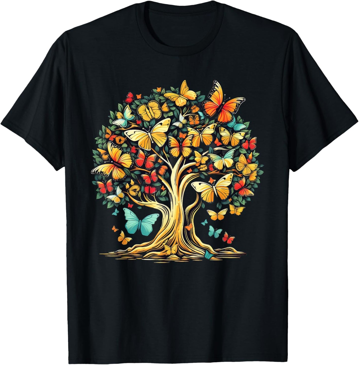 Butterfly Tree Beautiful Butterflies Nature T-Shirt - T-Shirt | Black