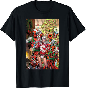 Marvel Gwenpool & Deadpool Family Christmas Holiday T-Shirt - T-Shirt | Black