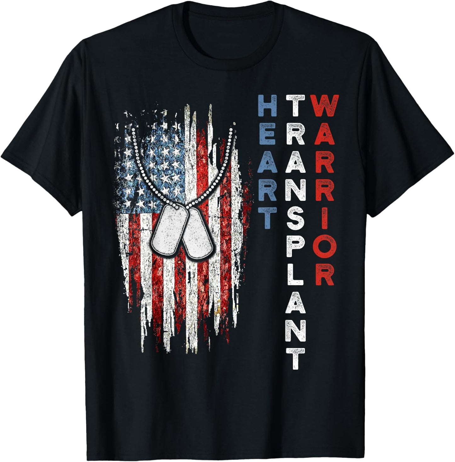Heart Transplant Recipient Heart Flag US Surgery Survivor T-Shirt - T-Shirt | Black