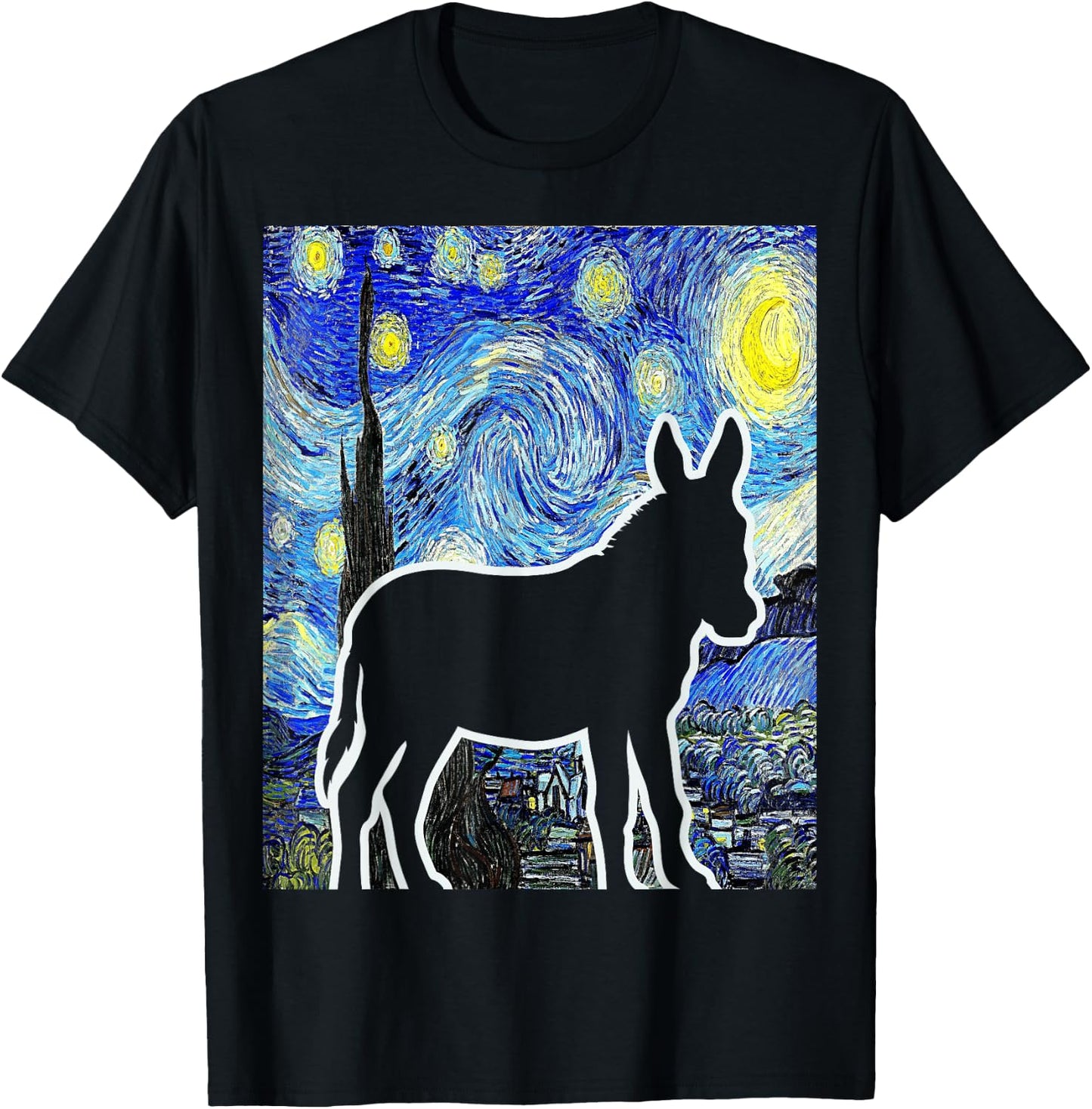 Donkey Starry Night Donkey Lover Farmer Painting T-Shirt - T-Shirt | Black
