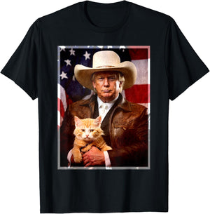 Donald Trump Cat Shirt Funny Cowboy Trump 2024 Republican T-Shirt - T-Shirt | Black