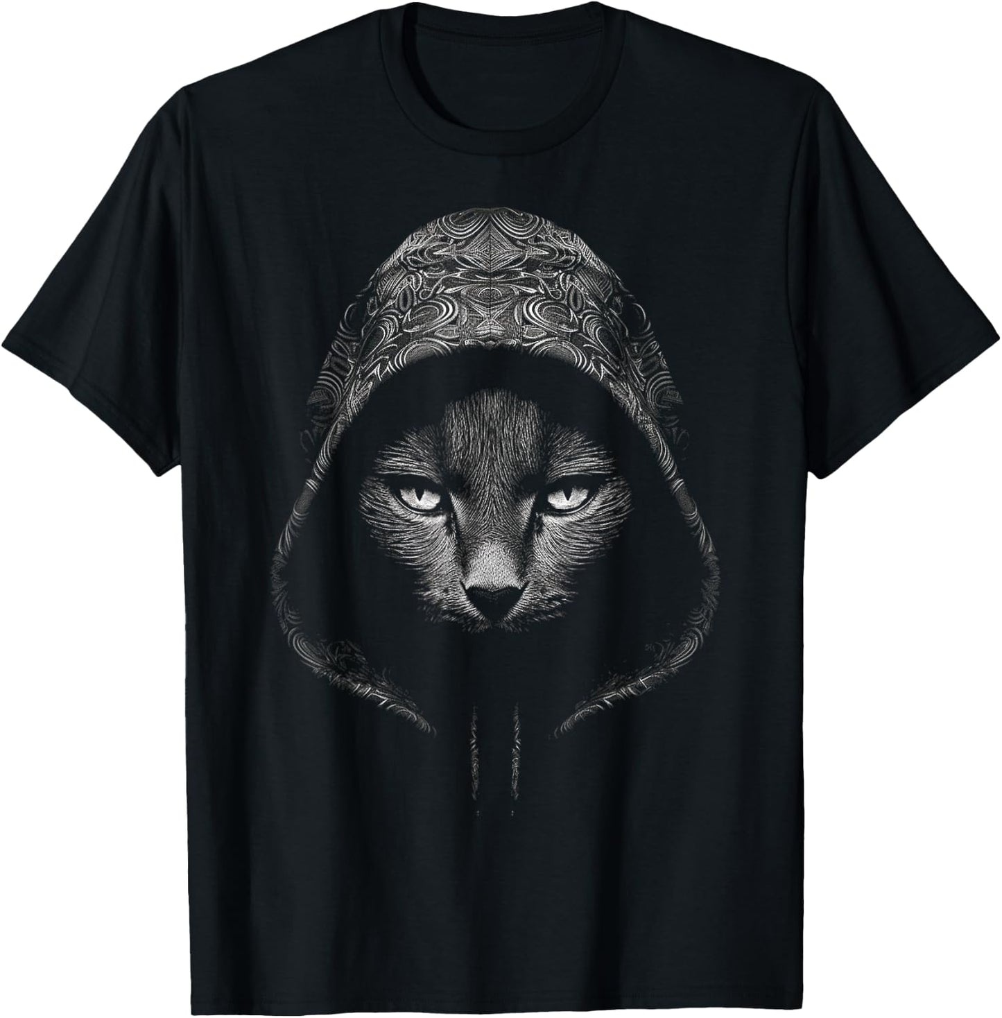 Cat Drawing Illustration Face Animal Art Graphic Cat T-Shirt - T-Shirt | Black