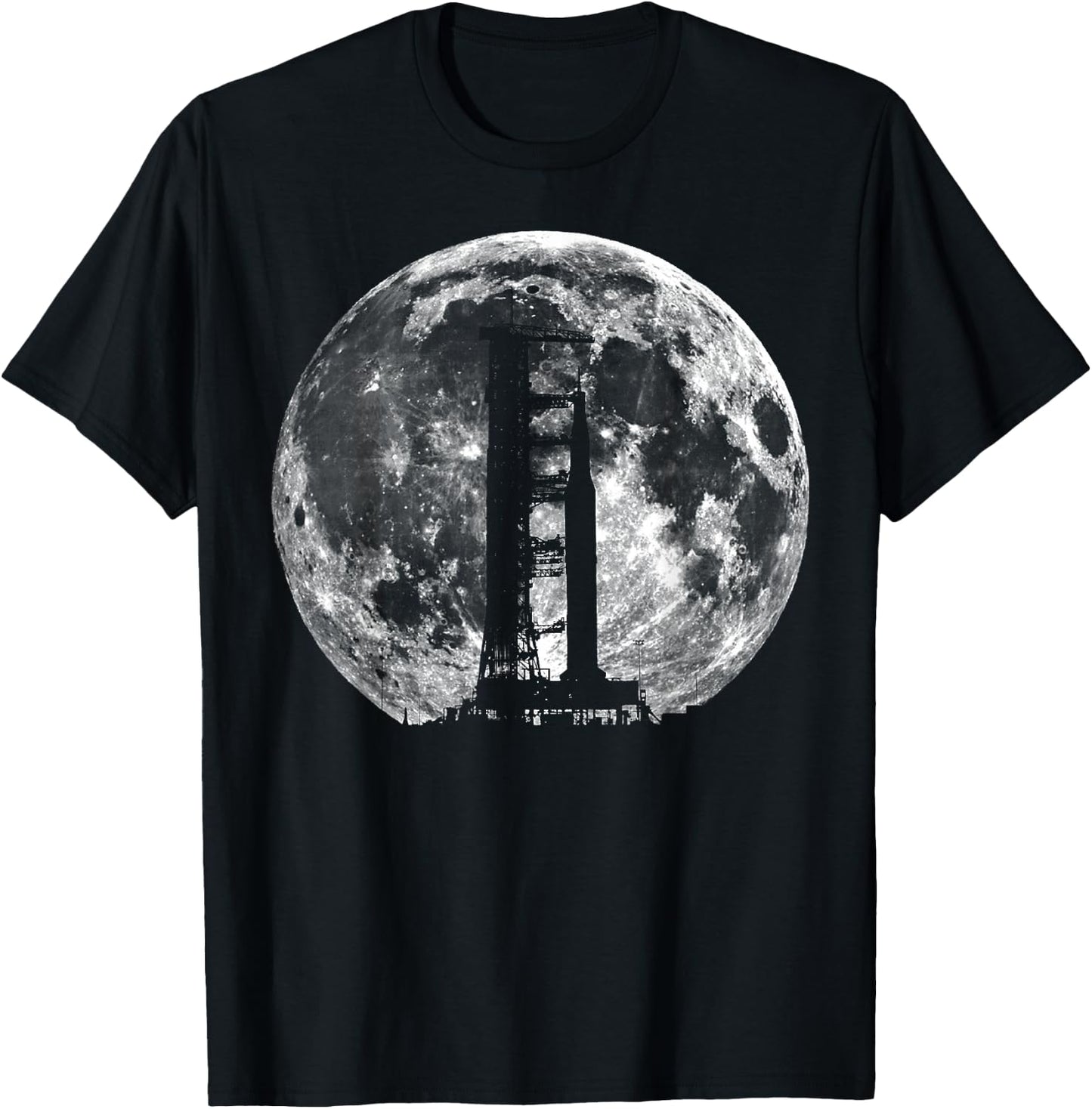 Saturn V Rocket Silhouette and Moon graphic NASA T-Shirt - T-Shirt | Black