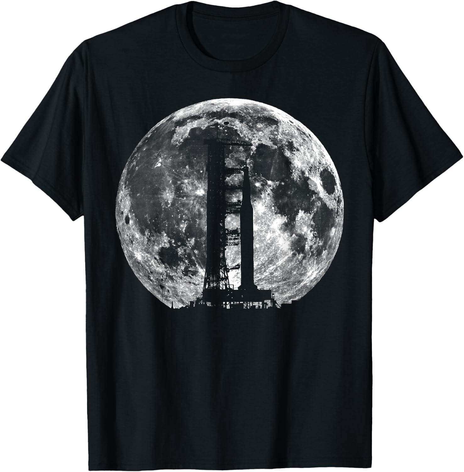 Saturn V Rocket Silhouette and Moon graphic NASA T-Shirt - T-Shirt | Black