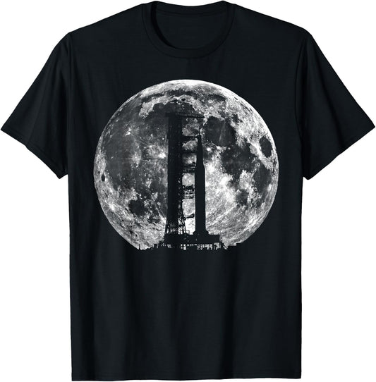Saturn V Rocket Silhouette and Moon graphic NASA T-Shirt - T-Shirt | Black