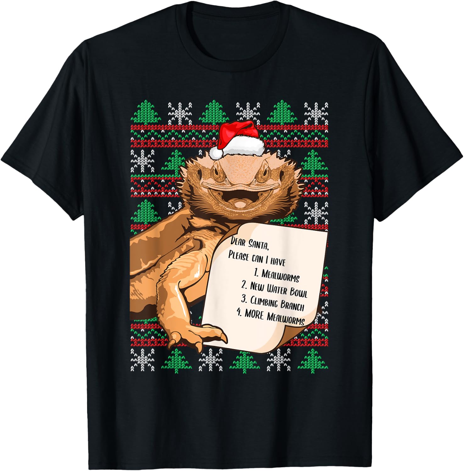 Funny Bearded Dragon Christmas Apparel Reptile Lover Lizard T-Shirt - T-Shirt | Black