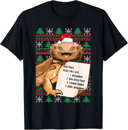 Funny Bearded Dragon Christmas Apparel Reptile Lover Lizard T-Shirt - T-Shirt | Black