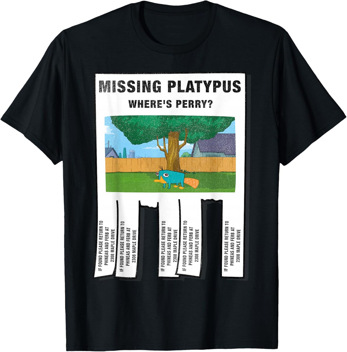 Disney Phineas and Ferb Missing Platypus Poster Small T-Shirt - T-Shirt | Black