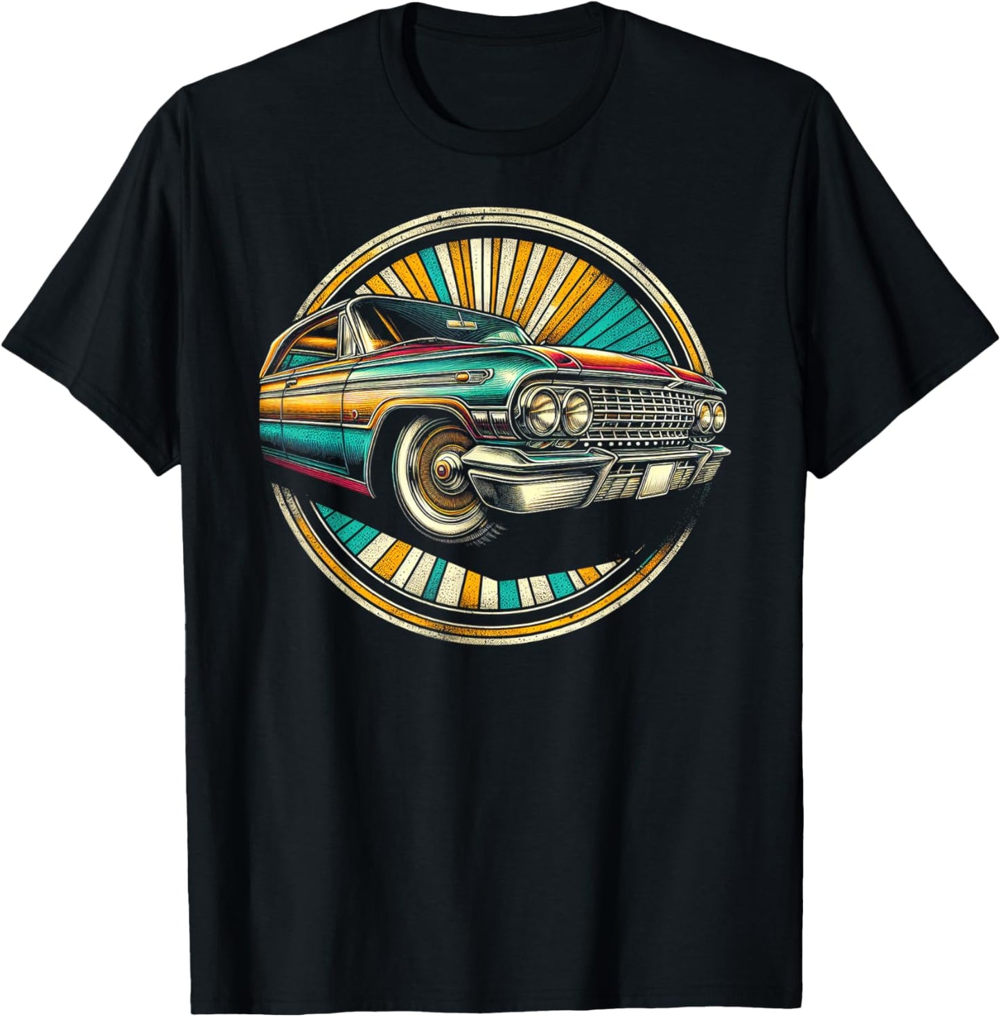 Detailed 1960s Car Illustration T-Shirt - T-Shirt | Black