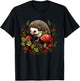 Hedgehog Landscape Animal Art Forest Wildlife Floral Artwork T-Shirt - T-Shirt | Black
