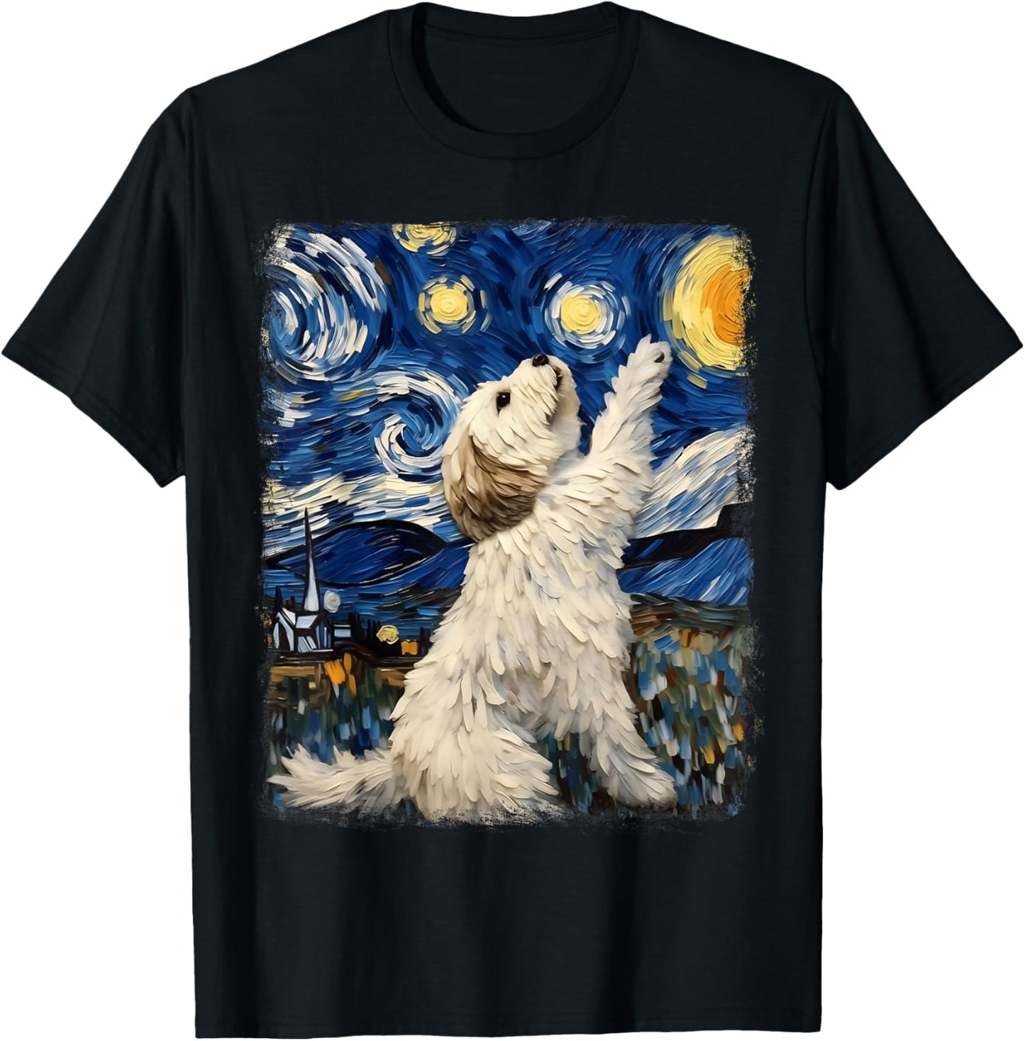 Havanese Dog Starry Night Painting T-Shirt - T-Shirt | Black