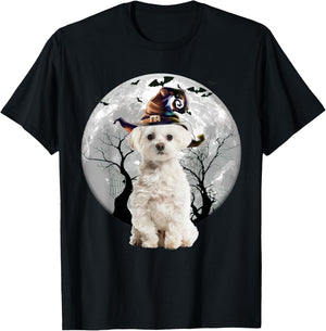 Maltese Dog And Moon Halloween Costume Dog Lover Funny T-Shirt - T-Shirt | Black
