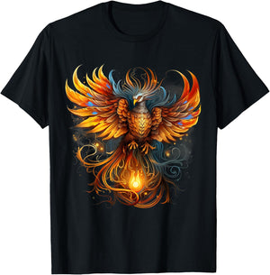 Rising Phoenix Majestic Fire Bird Fenix Fantasy Mythological T-Shirt - T-Shirt | Black