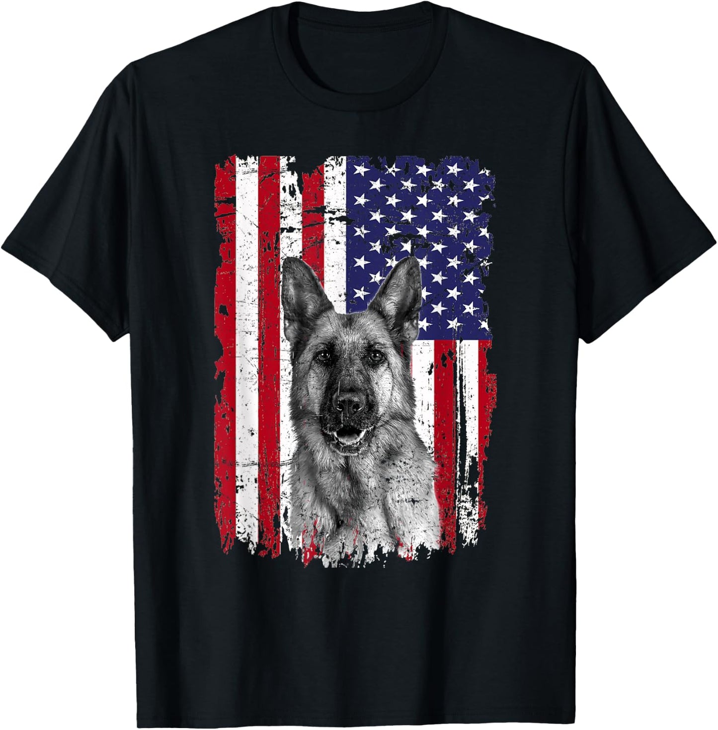 Patriotic German Shepherd American Flag 2023 4th of July T-Shirt - T-Shirt | Black