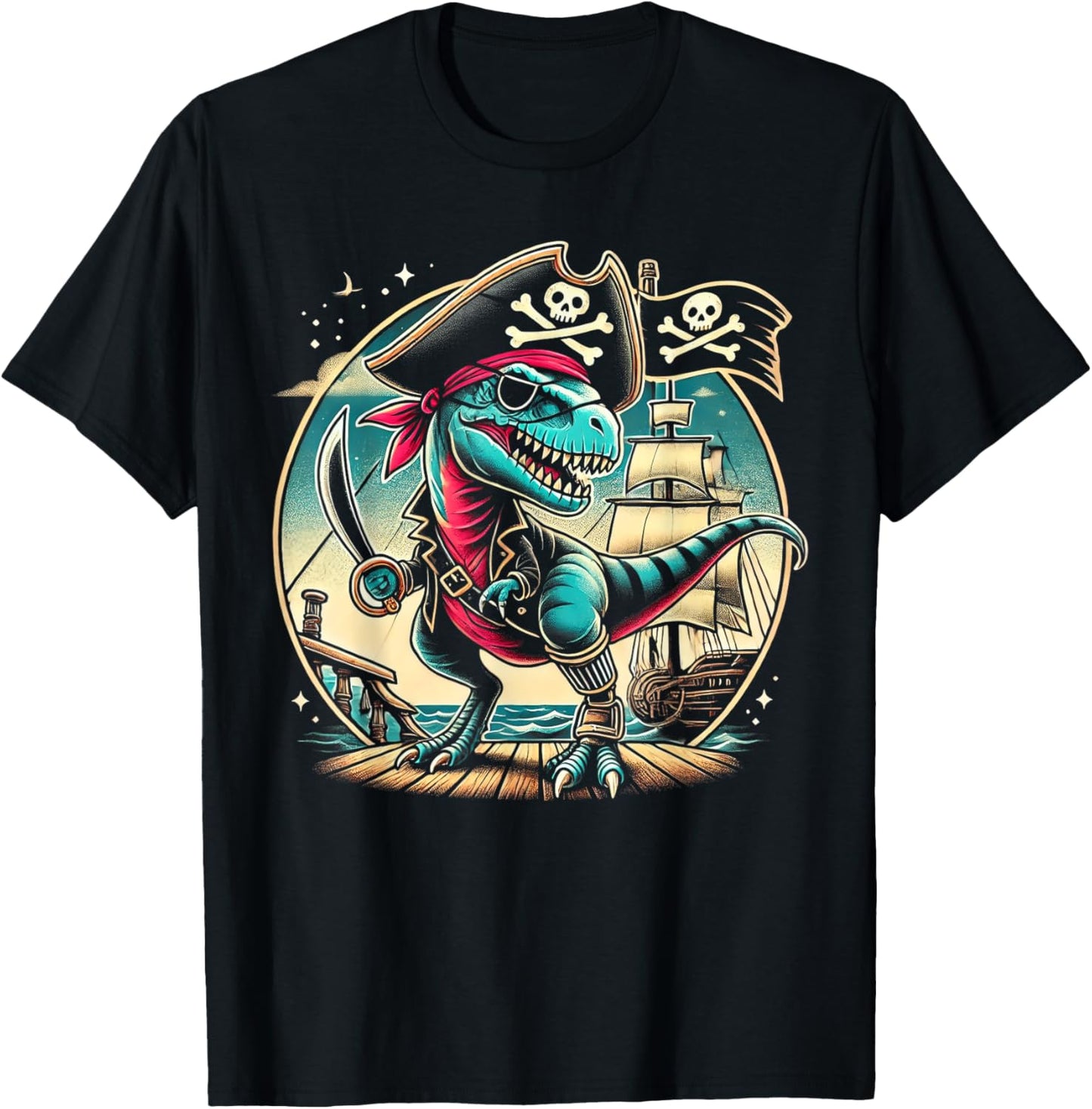 Pirate Dinosaur Tyrannosaurus Funny T-rex Halloween Costume T-Shirt - T-Shirt | Black