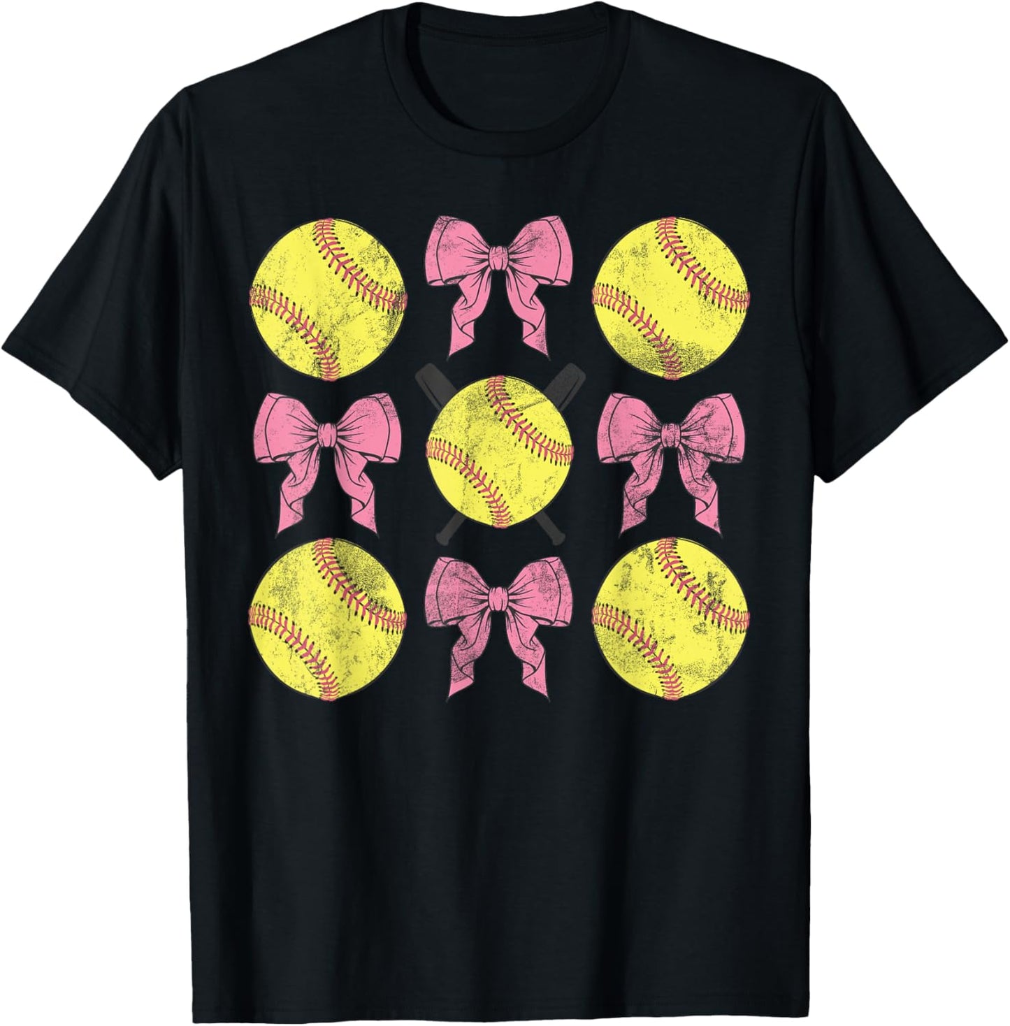 Softball Coquette Bows Game Day Softball Lover T-Shirt - T-Shirt | Black