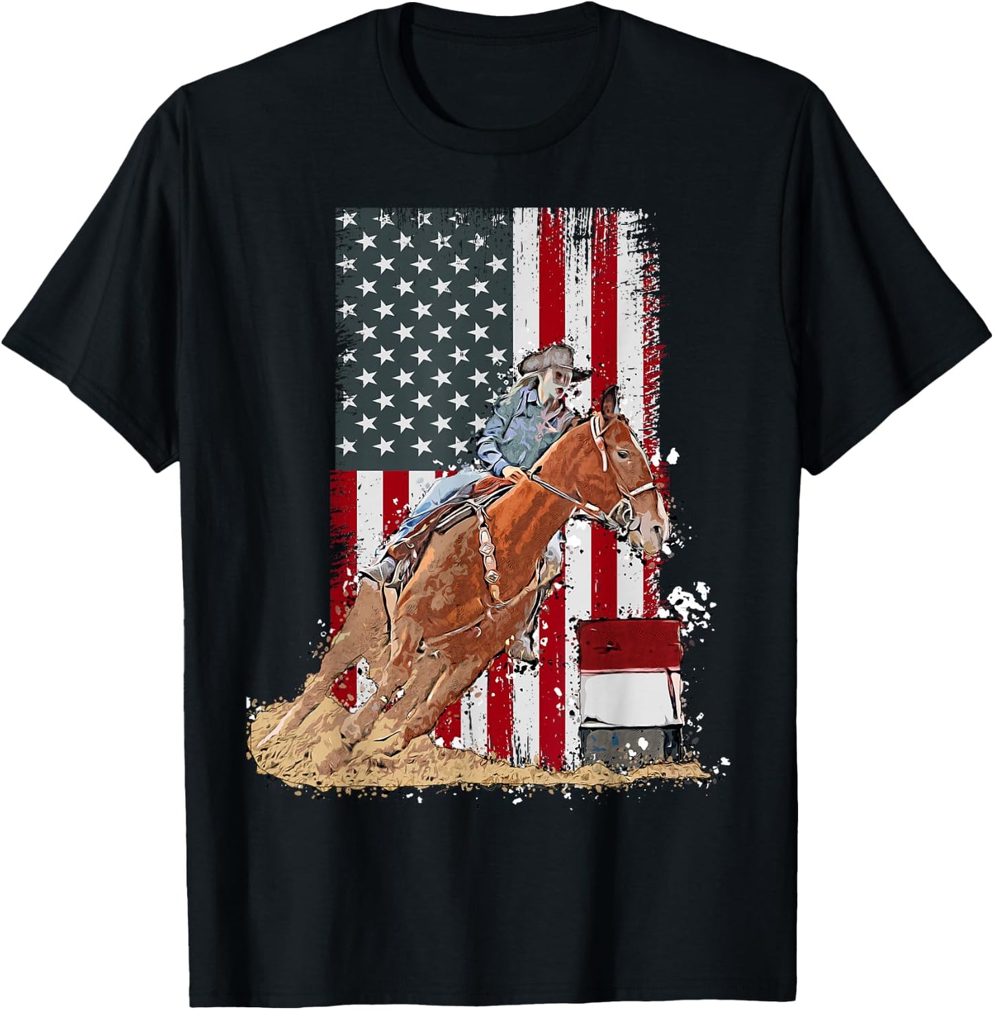 US Flag State Pride Barrel Racing Horse Rodeo Cowgirl T-Shirt - T-Shirt | Black