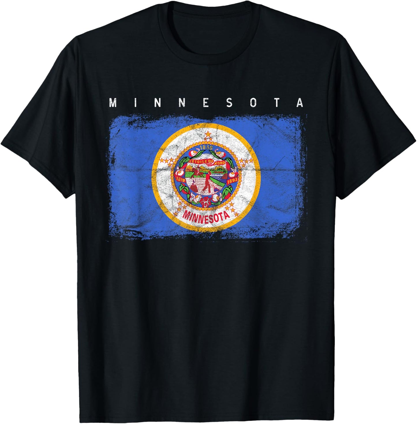 Minnesota Vintage Distressed Home State Flag Design T-Shirt - T-Shirt | Black