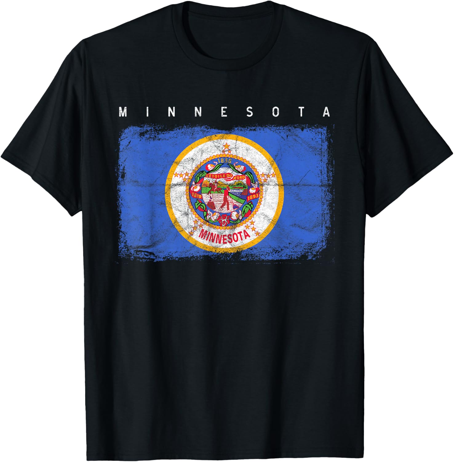Minnesota Vintage Distressed Home State Flag Design T-Shirt - T-Shirt | Black