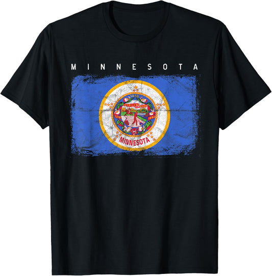 Minnesota Vintage Distressed Home State Flag Design T-Shirt - T-Shirt | Black
