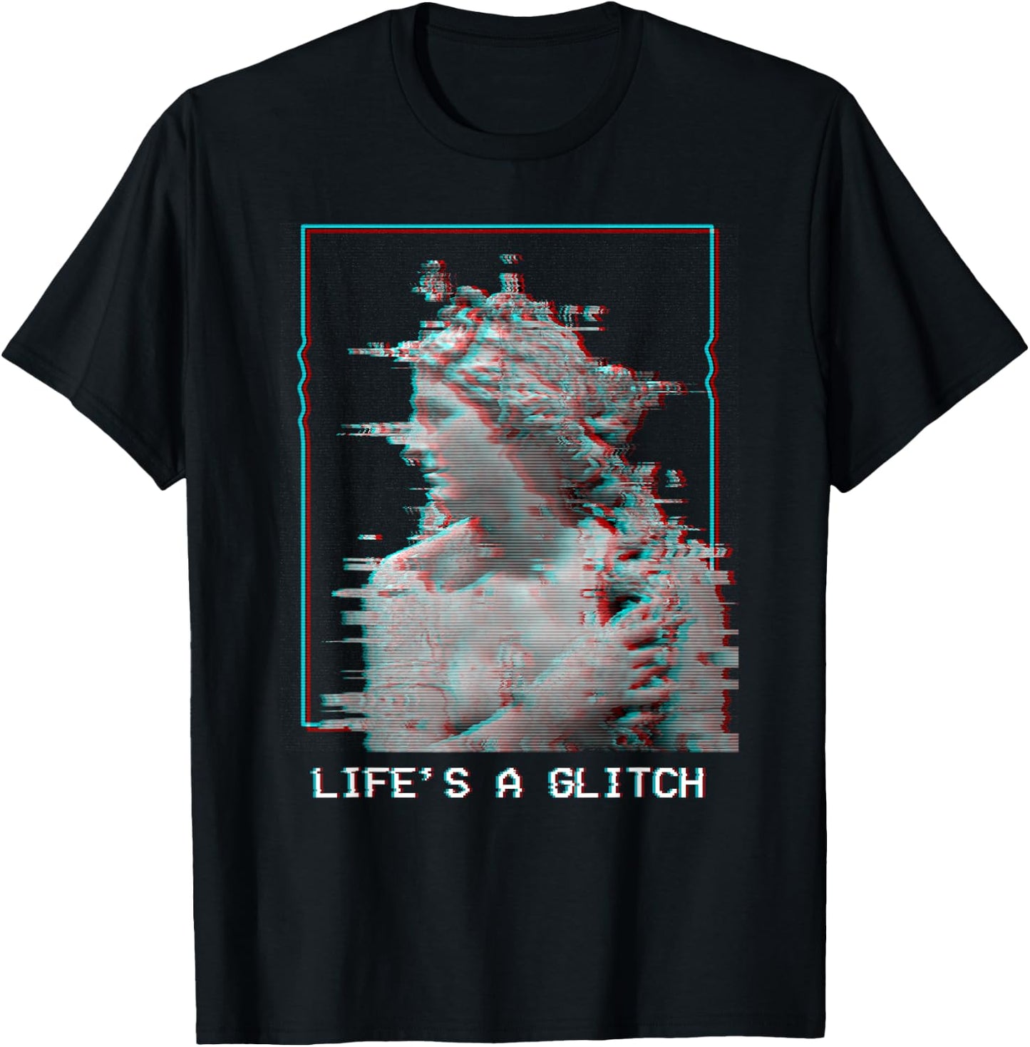 Life's A Glitch - Vaporwave 80s 90s Aesthetic Greek Statue T-Shirt - T-Shirt | Black