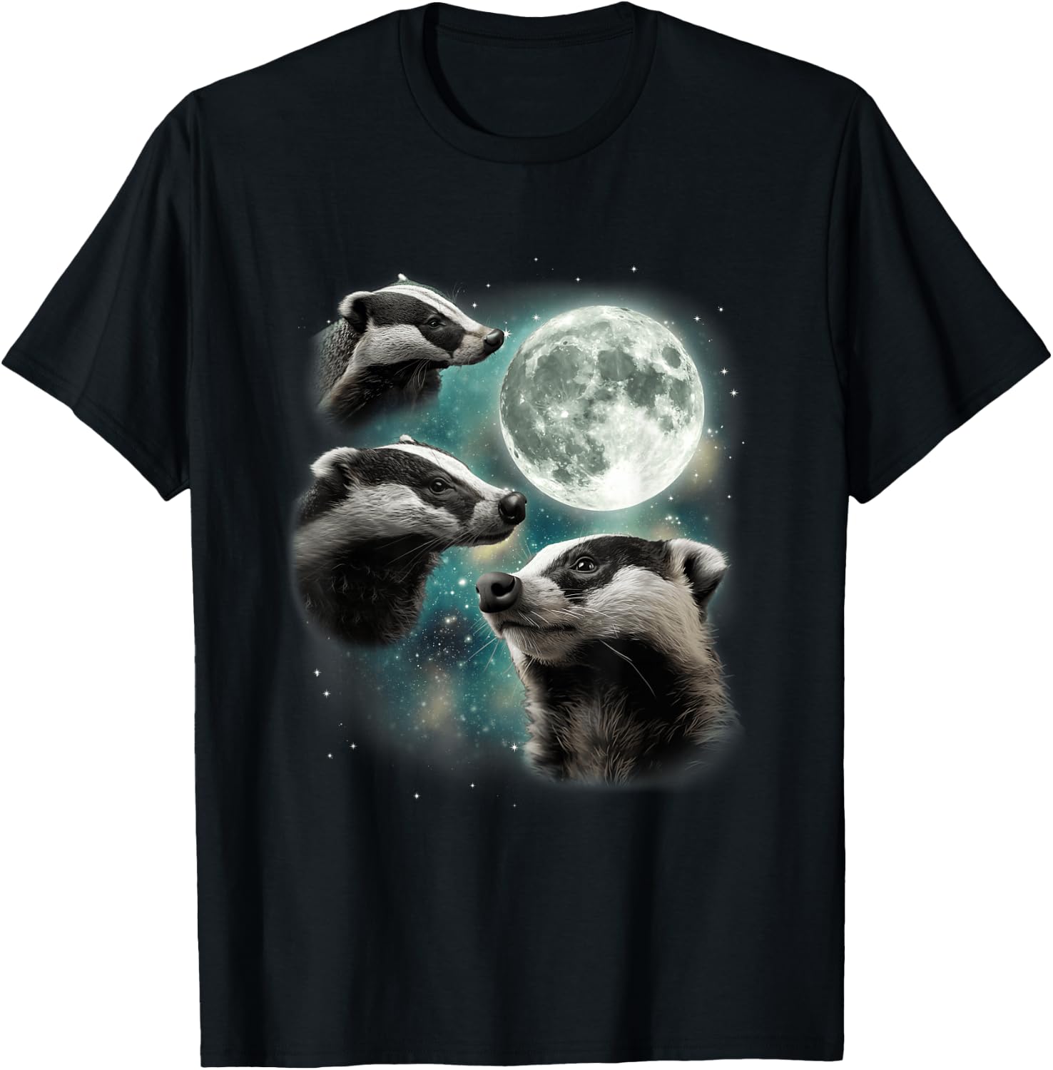 Three Badger Moon | 3 Howling Badgers Funny Cursed Meme T-Shirt - T-Shirt | Black