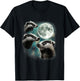 Three Badger Moon | 3 Howling Badgers Funny Cursed Meme T-Shirt - T-Shirt | Black