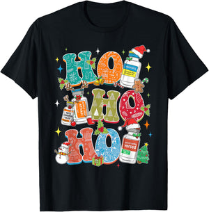 Ho Ho Ho Propofol Ativan Haldol Christmas ER ED Nurse Tech T-Shirt - T-Shirt | Black