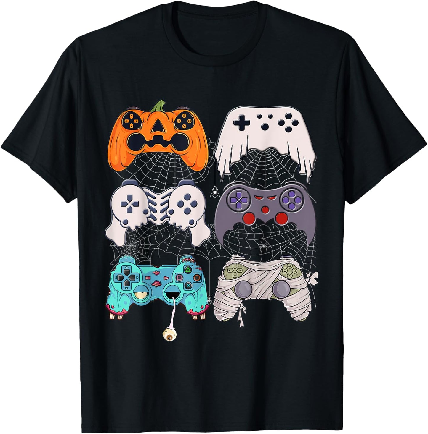 Halloween Skeleton Zombie Gaming Controllers Mummy Boys Kids T-Shirt - T-Shirt | Black