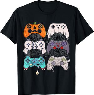 Halloween Skeleton Zombie Gaming Controllers Mummy Boys Kids T-Shirt - T-Shirt | Black