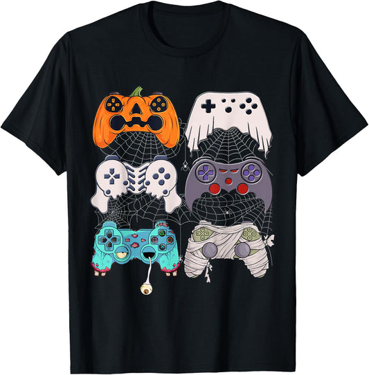Halloween Skeleton Zombie Gaming Controllers Mummy Boys Kids T-Shirt - T-Shirt | Black