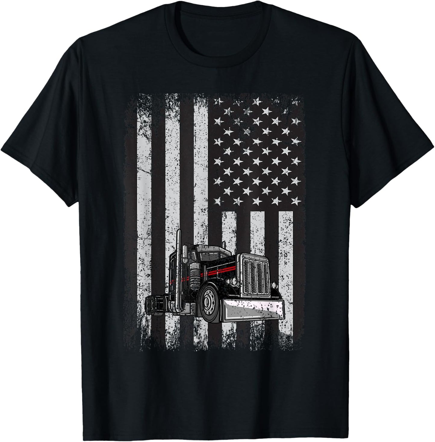 Patriotic black Truck American Flag black white T-Shirt - T-Shirt | Black