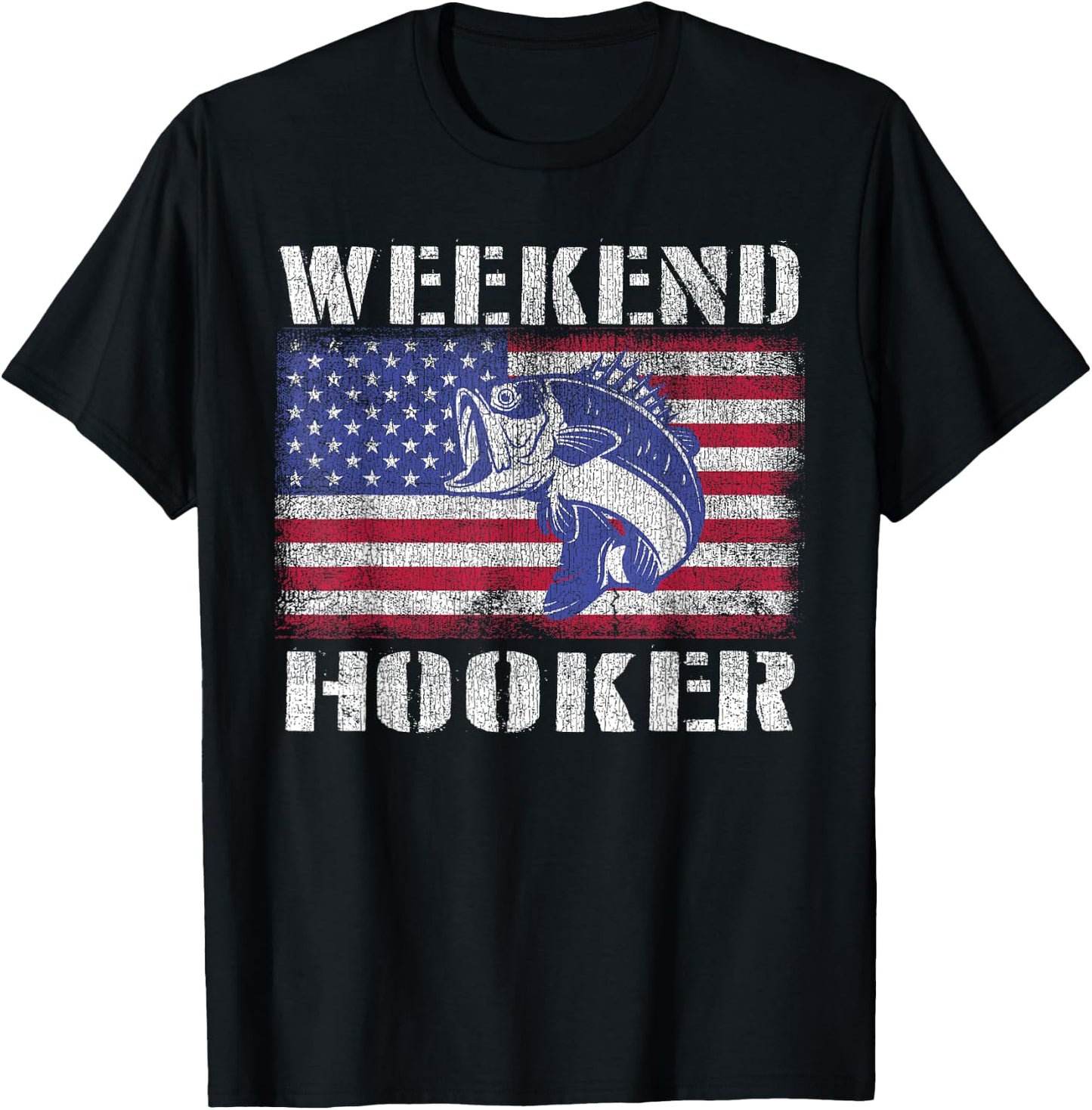 Weekend Hooker Fishing Fishermen American Flag T-Shirt - T-Shirt | Black