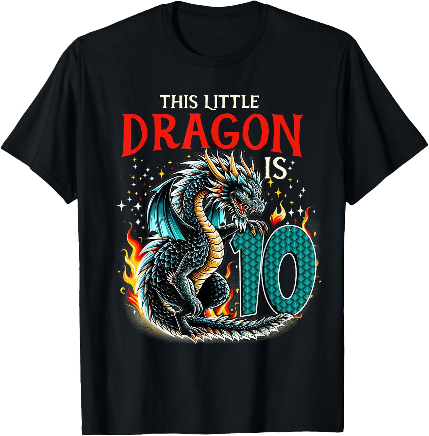 Turning 10 Year Old Birthday Boy Dragon 10th Bday Girl T-Shirt - T-Shirt | Black