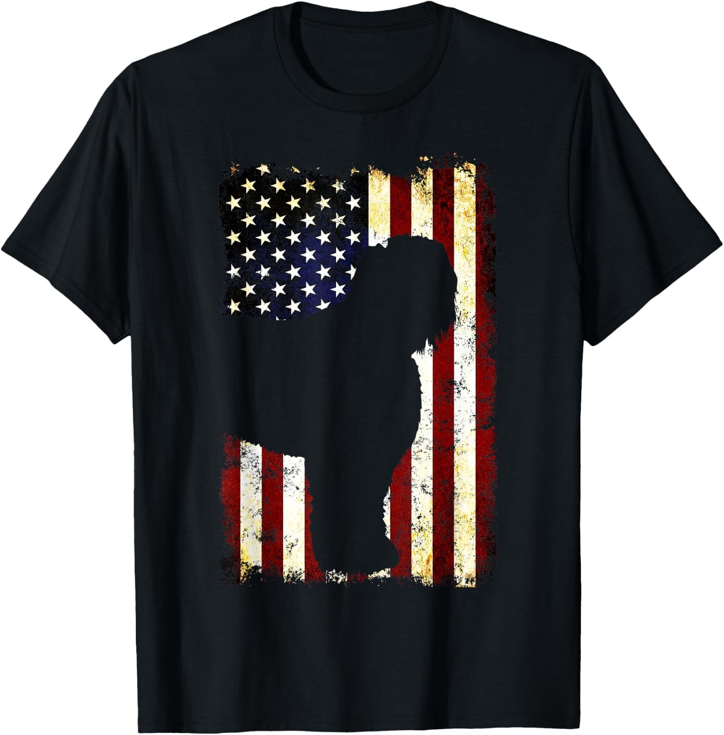Black Russian Terrier Silhouette American Flag Women Men T-Shirt - T-Shirt | Black