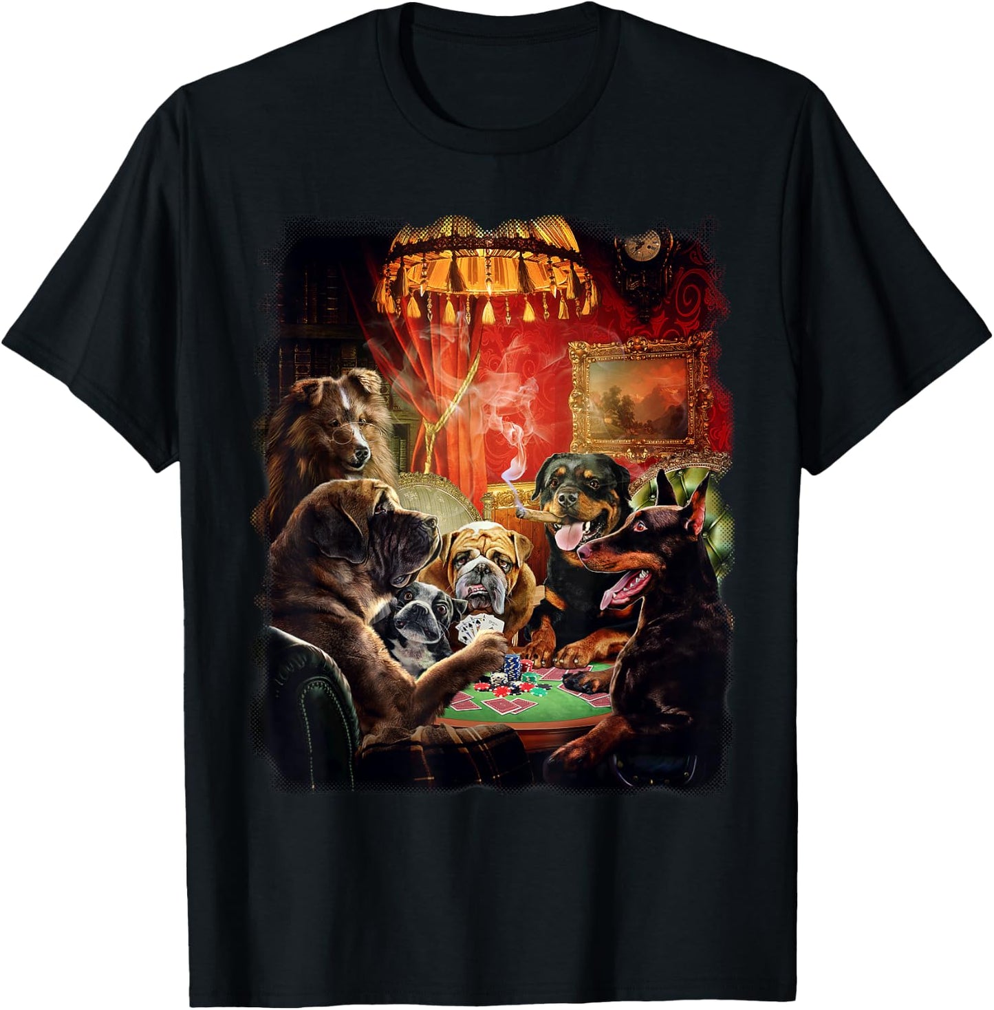 Fox Republic Design Men's Dog Playing Poker , Black, Short Sleeve, , Classic Fit, Modern Style, Cartoon Pattern, Casual, All Seasons, Adult Men T-Shirt - T-Shirt | Black