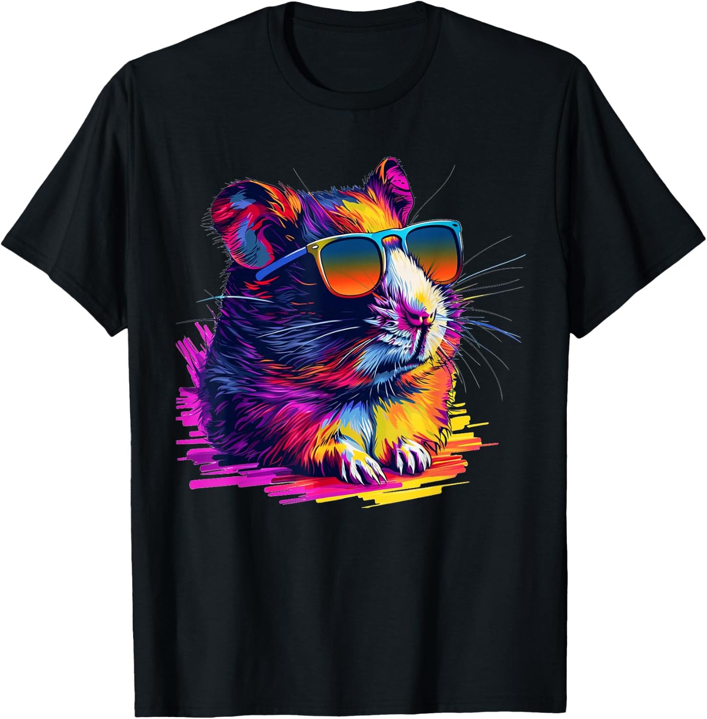 Cool looking hamster with multicolor sunglasses outfit T-Shirt - T-Shirt | Black