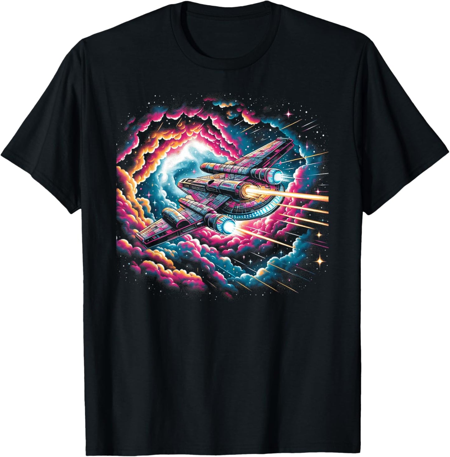 Spaceship Flying Through Galaxy T-Shirt - T-Shirt | Black